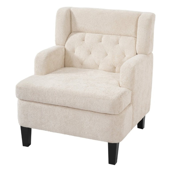 English Elm Upholstered Button Tufted Accent Chair with Plush Fabric for Living Room Comfort Beige N763P459472A
