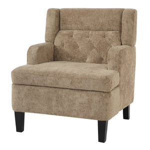 English Elm Upholstered Button Tufted Accent Chair with Plush Fabric for Living Room Comfort Brown N763P459472D