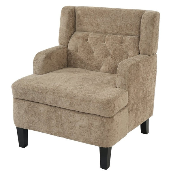 English Elm Upholstered Button Tufted Accent Chair with Plush Fabric for Living Room Comfort Brown N763P459472D
