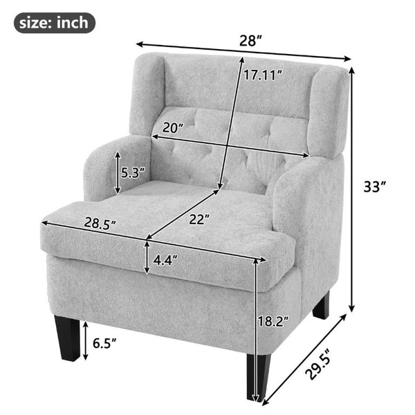 English Elm Upholstered Button Tufted Accent Chair with Plush Fabric for Living Room Comfort Light Grey N763P459472E