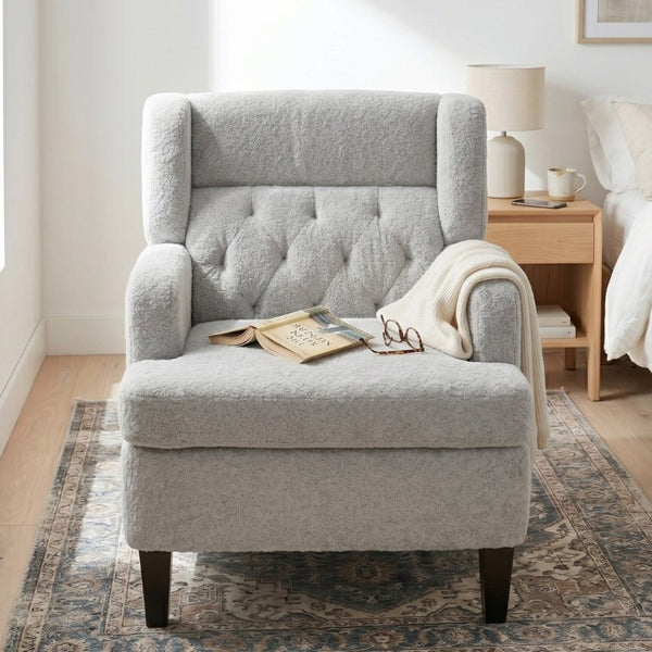 English Elm Upholstered Button Tufted Accent Chair with Plush Fabric for Living Room Comfort Light Grey N763P459472E
