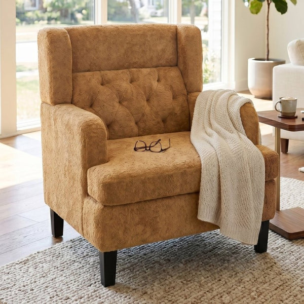 English Elm Upholstered Button Tufted Accent Chair with Plush Fabric for Living Room Comfort Orange N763P459472G