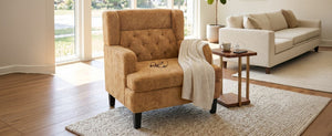 English Elm Upholstered Button Tufted Accent Chair with Plush Fabric for Living Room Comfort Orange N763P459472G