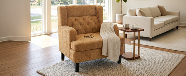 English Elm Upholstered Button Tufted Accent Chair with Plush Fabric for Living Room Comfort Orange N763P459472G