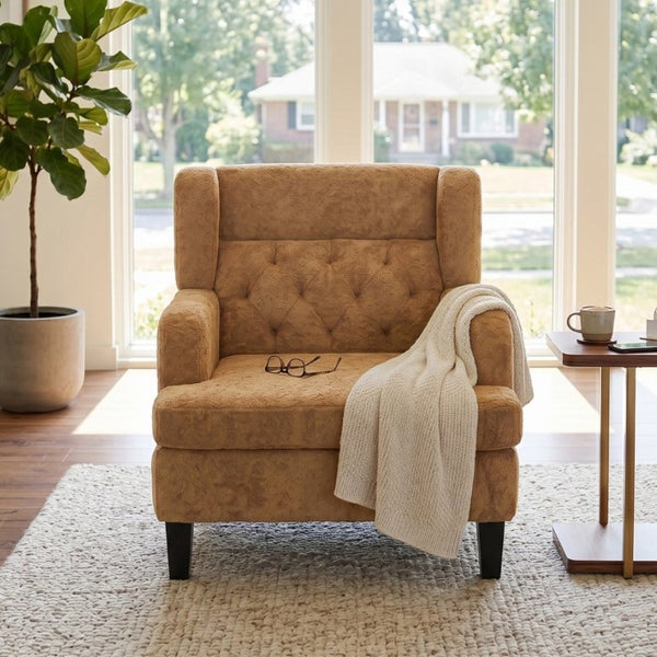 English Elm Upholstered Button Tufted Accent Chair with Plush Fabric for Living Room Comfort Orange N763P459472G