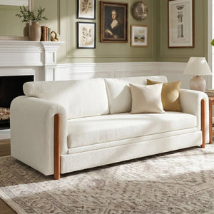 English Elm Modern Chenille Three Seat Sofa with Rubberwood Accents for Stylish Living Spaces Beige N763P460874A