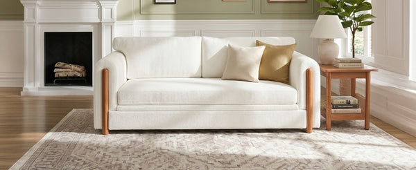 English Elm Modern Chenille Three Seat Sofa with Rubberwood Accents for Stylish Living Spaces Beige N763P460874A