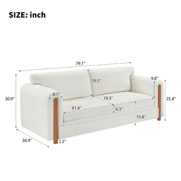 English Elm Modern Chenille Three Seat Sofa with Rubberwood Accents for Stylish Living Spaces Beige N763P460874A