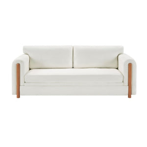 English Elm Modern Chenille Three Seat Sofa with Rubberwood Accents for Stylish Living Spaces Beige N763P460874A