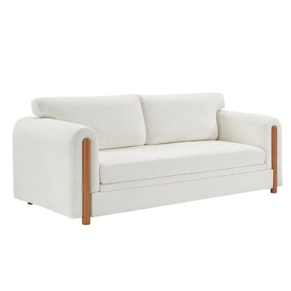 English Elm Modern Chenille Three Seat Sofa with Rubberwood Accents for Stylish Living Spaces Beige N763P460874A