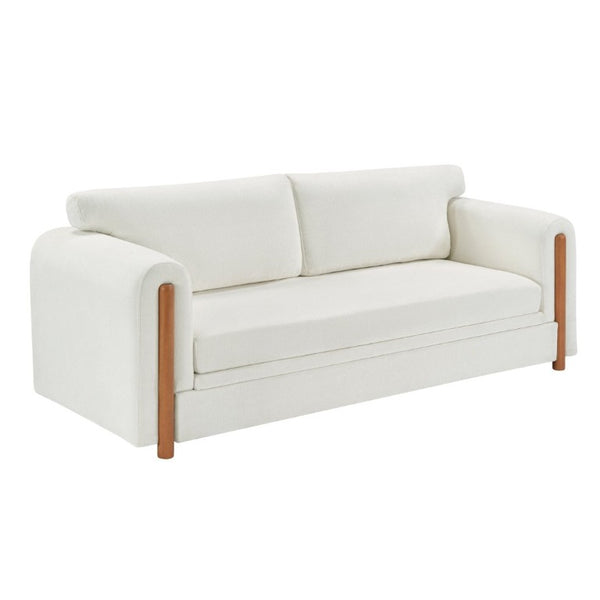 English Elm Modern Chenille Three Seat Sofa with Rubberwood Accents for Stylish Living Spaces Beige N763P460874A
