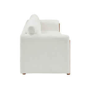 English Elm Modern Chenille Three Seat Sofa with Rubberwood Accents for Stylish Living Spaces Beige N763P460874A