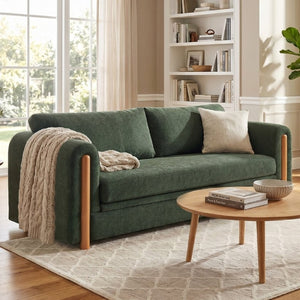 English Elm Modern Chenille Three Seat Sofa with Rubberwood Accents for Stylish Living Spaces Green N763P460874F