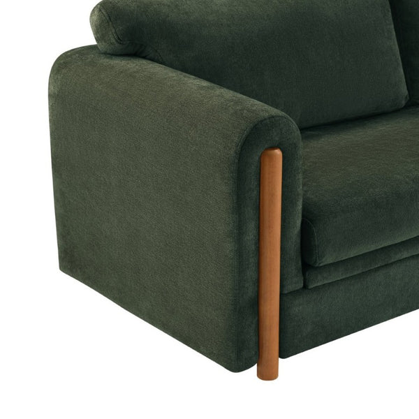 English Elm Modern Chenille Three Seat Sofa with Rubberwood Accents for Stylish Living Spaces Green N763P460874F