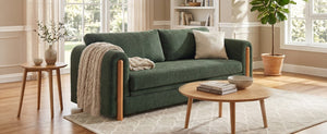 English Elm Modern Chenille Three Seat Sofa with Rubberwood Accents for Stylish Living Spaces Green N763P460874F