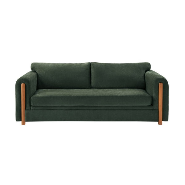 English Elm Modern Chenille Three Seat Sofa with Rubberwood Accents for Stylish Living Spaces Green N763P460874F