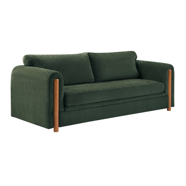 English Elm Modern Chenille Three Seat Sofa with Rubberwood Accents for Stylish Living Spaces Green N763P460874F