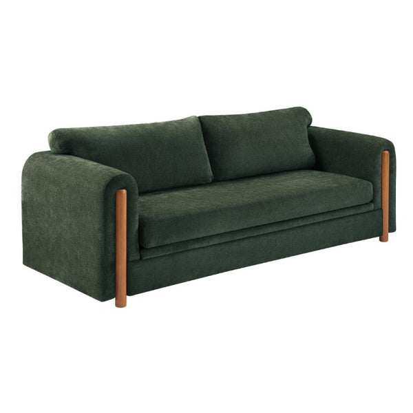 English Elm Modern Chenille Three Seat Sofa with Rubberwood Accents for Stylish Living Spaces Green N763P460874F