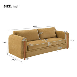 English Elm Modern Chenille Three Seat Sofa with Rubberwood Accents for Stylish Living Spaces Yellow N763P460874L