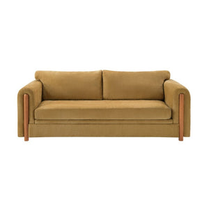 English Elm Modern Chenille Three Seat Sofa with Rubberwood Accents for Stylish Living Spaces Yellow N763P460874L