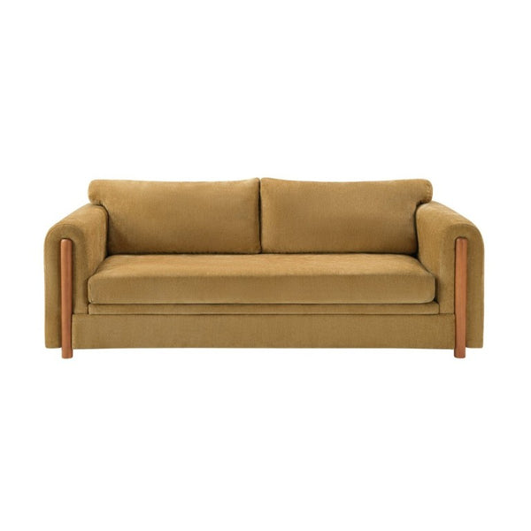 English Elm Modern Chenille Three Seat Sofa with Rubberwood Accents for Stylish Living Spaces Yellow N763P460874L