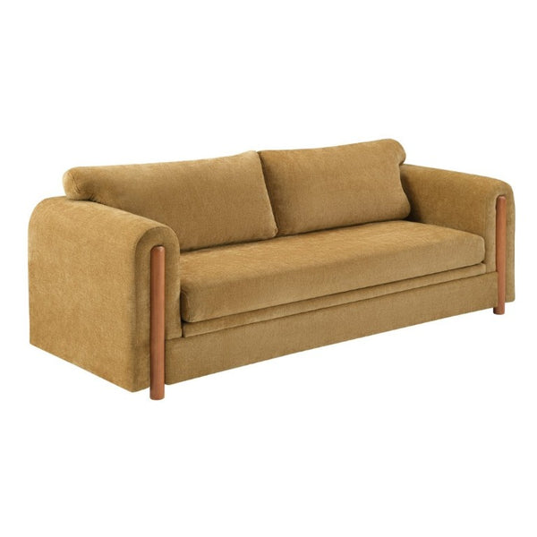 English Elm Modern Chenille Three Seat Sofa with Rubberwood Accents for Stylish Living Spaces Yellow N763P460874L