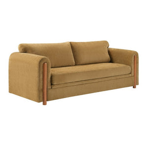 English Elm Modern Chenille Three Seat Sofa with Rubberwood Accents for Stylish Living Spaces Yellow N763P460874L