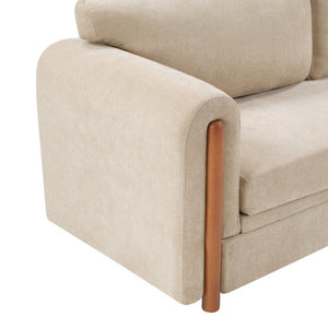 English Elm Modern Chenille Three Seat Sofa with Rubberwood Accents for Stylish Living Spaces Oatmeal N763P460874O