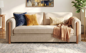 English Elm Modern Chenille Three Seat Sofa with Rubberwood Accents for Stylish Living Spaces Oatmeal N763P460874O