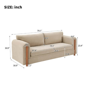 English Elm Modern Chenille Three Seat Sofa with Rubberwood Accents for Stylish Living Spaces Oatmeal N763P460874O