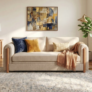 English Elm Modern Chenille Three Seat Sofa with Rubberwood Accents for Stylish Living Spaces Oatmeal N763P460874O