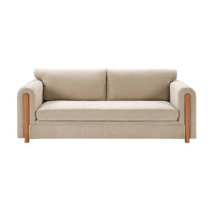 English Elm Modern Chenille Three Seat Sofa with Rubberwood Accents for Stylish Living Spaces Oatmeal N763P460874O