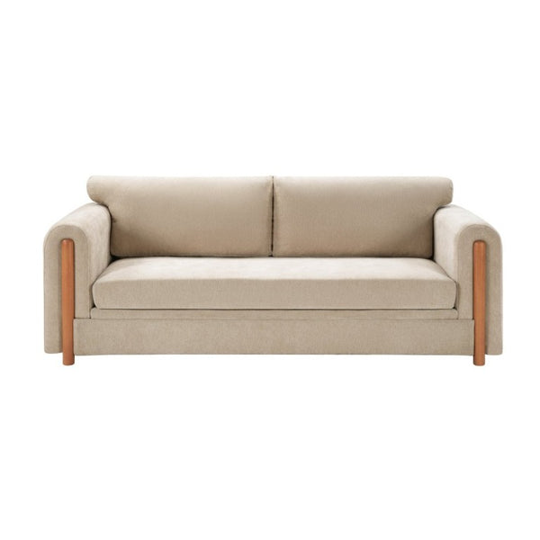 English Elm Modern Chenille Three Seat Sofa with Rubberwood Accents for Stylish Living Spaces Oatmeal N763P460874O