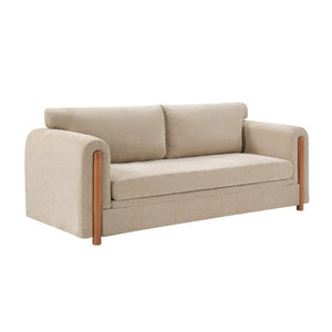 English Elm Modern Chenille Three Seat Sofa with Rubberwood Accents for Stylish Living Spaces Oatmeal N763P460874O