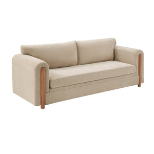 English Elm Modern Chenille Three Seat Sofa with Rubberwood Accents for Stylish Living Spaces Oatmeal N763P460874O
