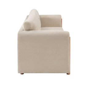 English Elm Modern Chenille Three Seat Sofa with Rubberwood Accents for Stylish Living Spaces Oatmeal N763P460874O