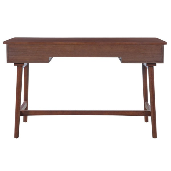 English Elm 51 Inch Rattan Front Writing Desk with Three Drawers Acacia Wood Mid-Century Home Office Brown N763P464763D