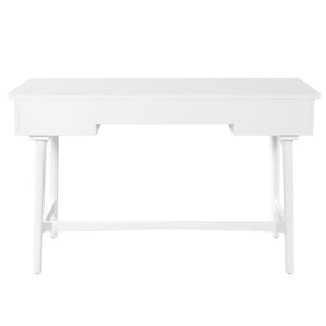 English Elm 51 Inch Rattan Front Writing Desk with Three Drawers Acacia Wood Mid-Century Home Office White N763P464763K