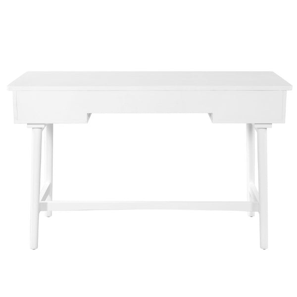 English Elm 51 Inch Rattan Front Writing Desk with Three Drawers Acacia Wood Mid-Century Home Office White N763P464763K