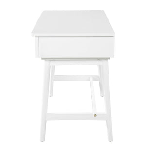 English Elm 51 Inch Rattan Front Writing Desk with Three Drawers Acacia Wood Mid-Century Home Office White N763P464763K