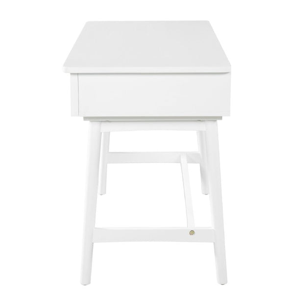 English Elm 51 Inch Rattan Front Writing Desk with Three Drawers Acacia Wood Mid-Century Home Office White N763P464763K