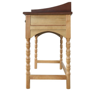 English Elm 54 Inch Acacia Wood Writing Desk with Bobbin Legs Two Drawers and Gallery Rail N763P464774Z