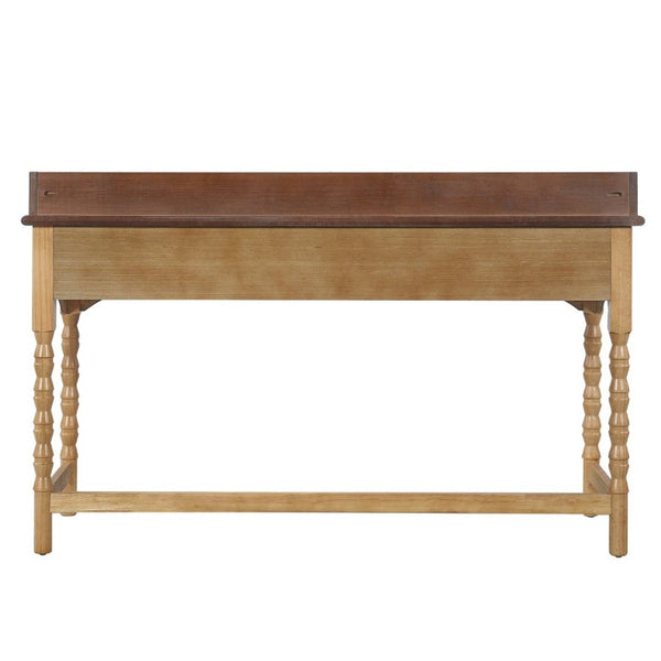 English Elm 54 Inch Acacia Wood Writing Desk with Bobbin Legs Two Drawers and Gallery Rail N763P464774Z