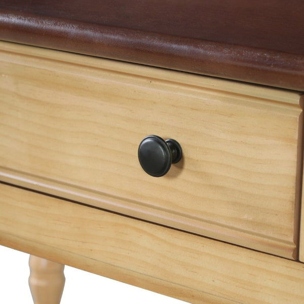 English Elm 54 Inch Acacia Wood Writing Desk with Bobbin Legs Two Drawers and Gallery Rail N763P464774Z