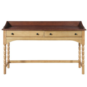 English Elm 54 Inch Acacia Wood Writing Desk with Bobbin Legs Two Drawers and Gallery Rail N763P464774Z
