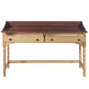 English Elm 54 Inch Acacia Wood Writing Desk with Bobbin Legs Two Drawers and Gallery Rail N763P464774Z