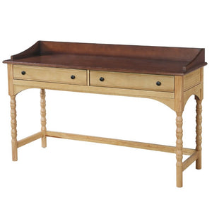 English Elm 54 Inch Acacia Wood Writing Desk with Bobbin Legs Two Drawers and Gallery Rail N763P464774Z