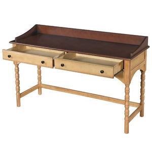 English Elm 54 Inch Acacia Wood Writing Desk with Bobbin Legs Two Drawers and Gallery Rail N763P464774Z