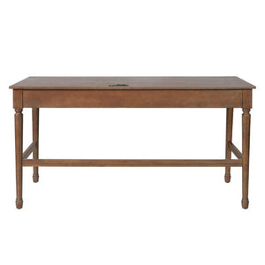 English Elm 60 Inch Writing Desk with Built-In Power Station Rubberwood Legs and Two Storage Drawers Walnut N763P465399D