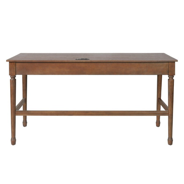 English Elm 60 Inch Writing Desk with Built-In Power Station Rubberwood Legs and Two Storage Drawers Walnut N763P465399D